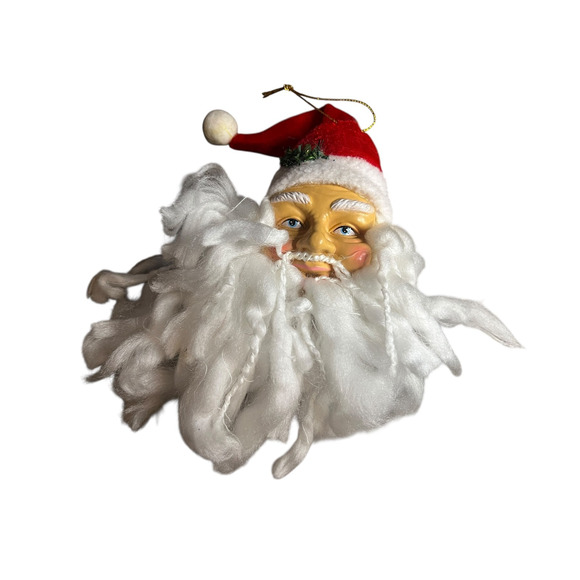 Santa Face Hanging Christmas Ornament Plastic Face Plush Hat Yarn Beard 14.5x9 - Picture 1 of 6
